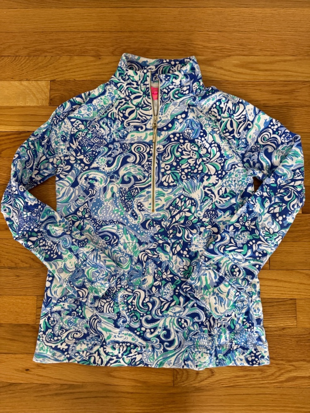 Lilly Pulitzer Blue, Aqua & White Printed Quarter-Zip Pullover